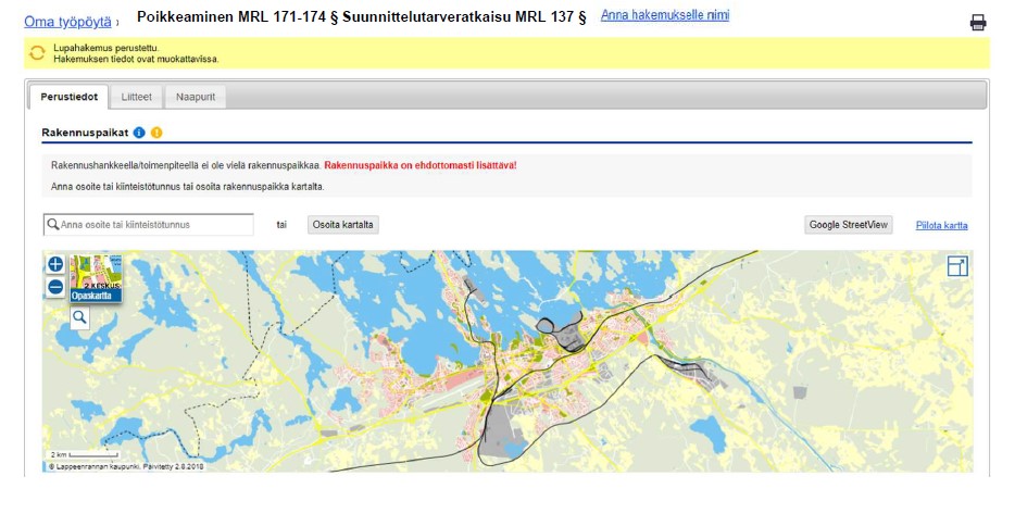 Ohje toimenpiteen tietojen täyttämiseksi.